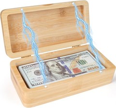 Bamboo Currency Money Cash Tray with Hinged Lid and Magnetic Closure, Single Com