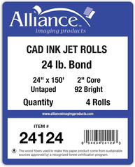 Alliance Wide Format Paper 24″ X 150′ CAD Bond Rolls (24Lb | 4 Rolls, 24 in X 15