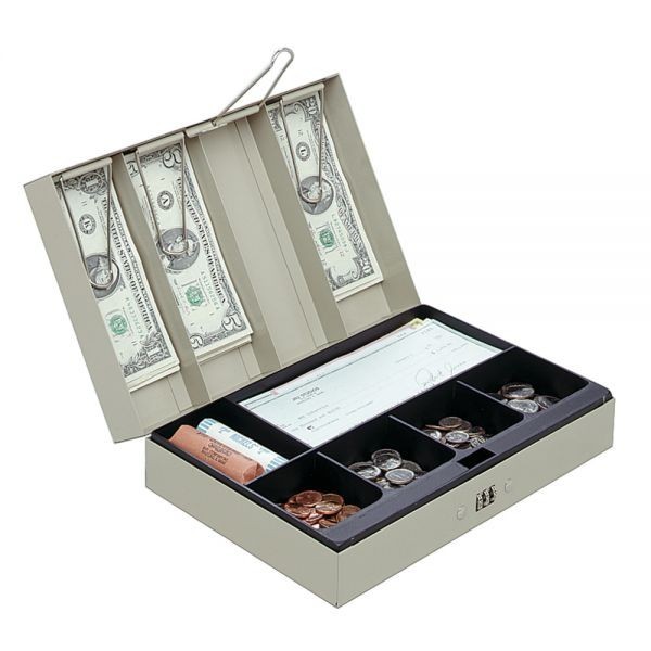 Steel Combination Lock Cash Box with Removable Tray – Sand