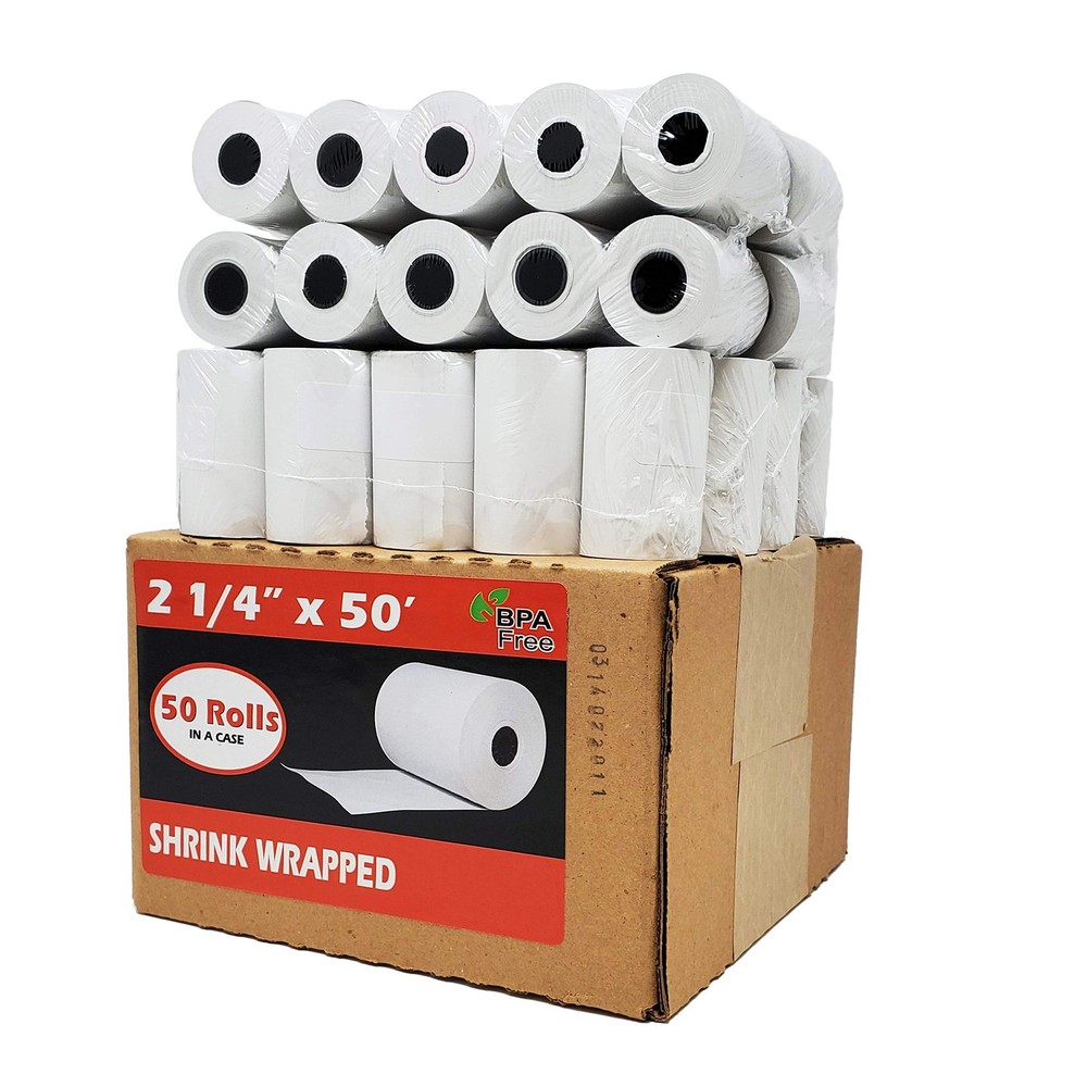Buyregisterrolls Thermal Paper Receipt Rolls, 2 1/4 x 50, 50 Rolls, White