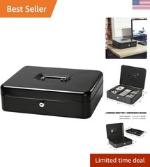 Large Cash Box with Key Lock – Durable Metal Cash Box with Money Tray, 11.81 …