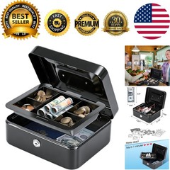 Medium Cash Box with Removable Money Tray, Key Lock Metal Storage Box with 2 …