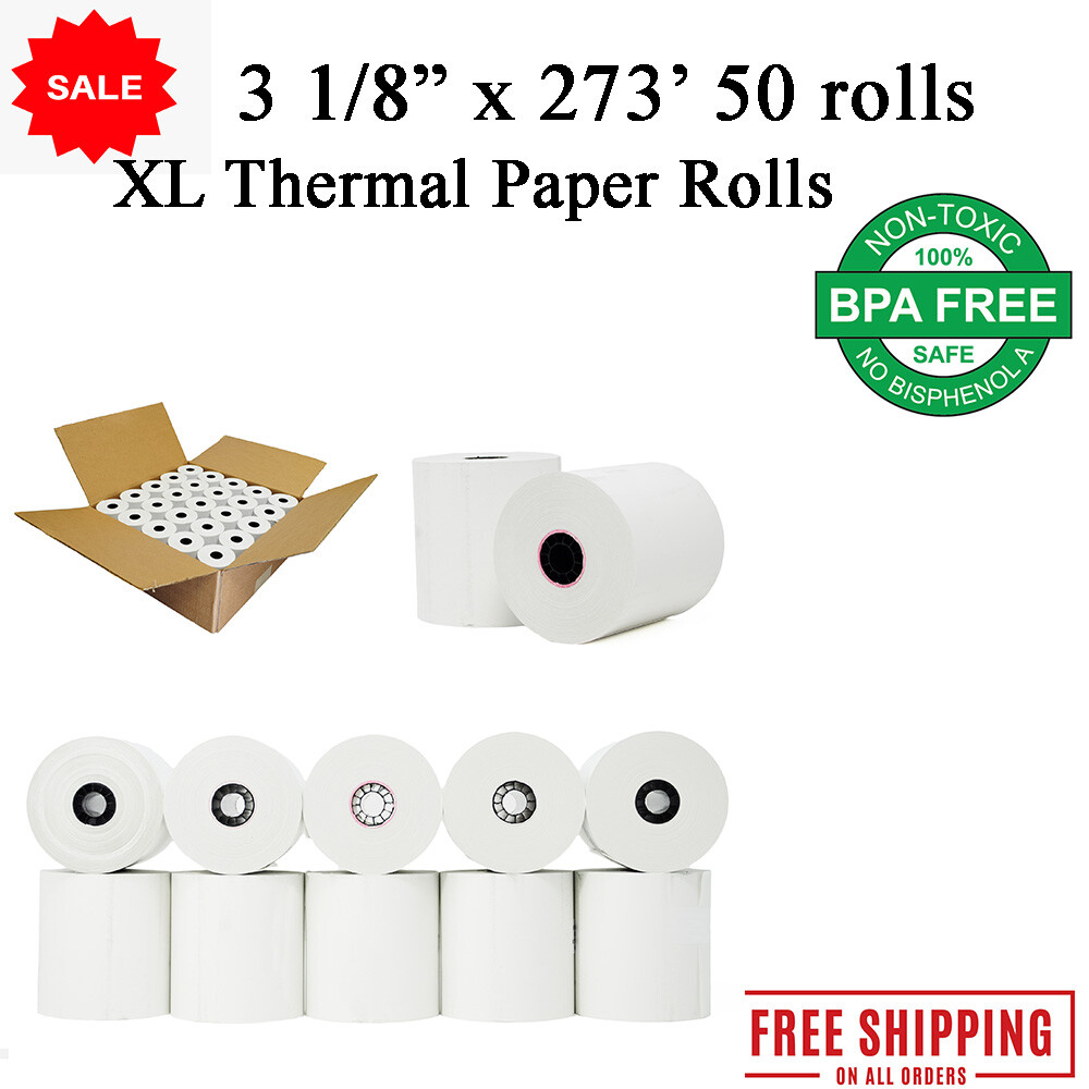 3 1/8 x 273 thermal paper 50 rolls Eco Friendly XL Thermal Paper Rolls Bpa Free