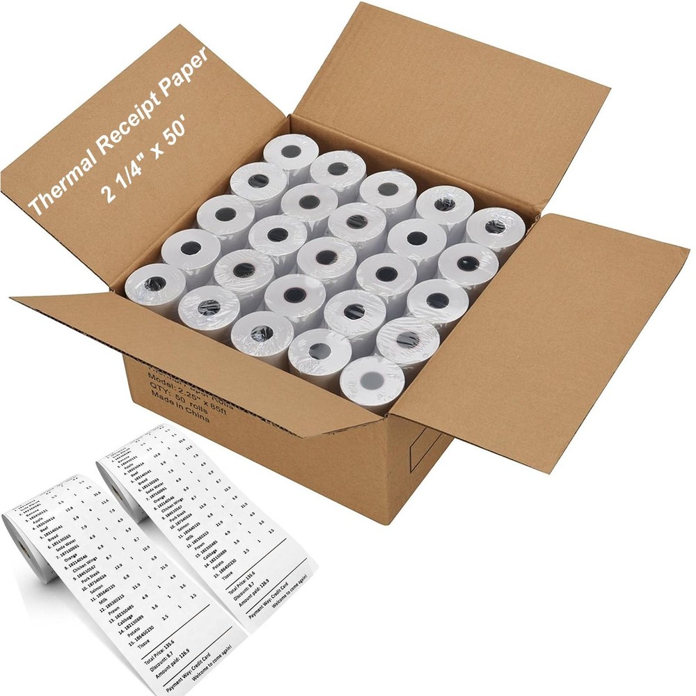 Coopaty 2 1/4″ x 50′ Thermal Receipt Paper Rolls, Cash Register/POS Roll, The…