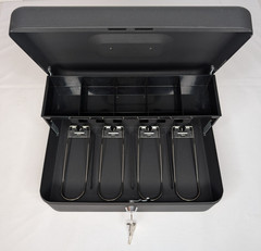 Large Lockable Cash Box with Money Tray & Key, Black, 11.8×9.45×3.54