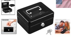 Durable Black Cash Safe Box with Key Lock – Perfect for Small Businesses & Cafe