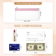 8.7×3.9 Inch Money Bags with Zipper, 2 Pcs Clear PVC Cash Pouch, Pink