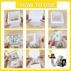 White Gold Birthday Money Box Cash Pull Out Gift Surprise Card With 50 Bags