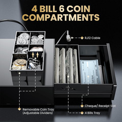 Cash Register Drawer 8″ Mini: 4 Bill 6 Coin Small Cash Drawer Auto Open with Med