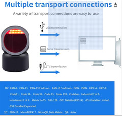 1D 2D QR Desktop Barcode Scanner Symcode Omnidirectional USB Scanner