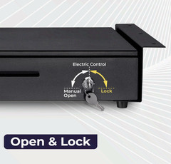 16in Cash Drawer for POS, 5 Bill/6 Coin Tray, RJ11/RJ12, Key Lock, Black