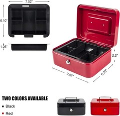 Stylish Red Medium Cash Lockbox with Key & Multiple Compartments for Organizing