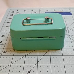 Small Portable Teal Metal Cash Box 6 x 4 in Coin Slot Key Lock Lockable w/2 Keys