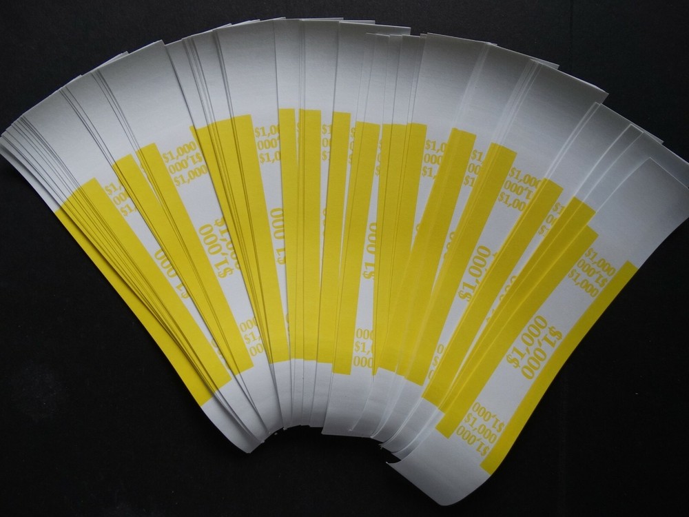 100 – Yellow $1,000 Cash Money Self-Sealing Straps Currency Bands