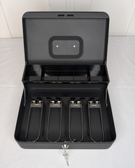 Large Lockable Cash Box with Money Tray & Key, Black, 11.8×9.45×3.54