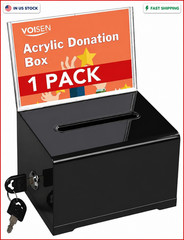 VOISEN Acrylic Donation Box with Lock Black Tip Jar Sign Holder 6.2×4.6×3.9″