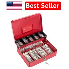 Versatile Red Cash Box with Key Lock and Coin Tray – Portable Security Solution