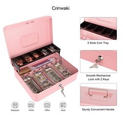 Cash Box with Money Tray and Key Lock Money Box Safe Locking Money Saving Loc…