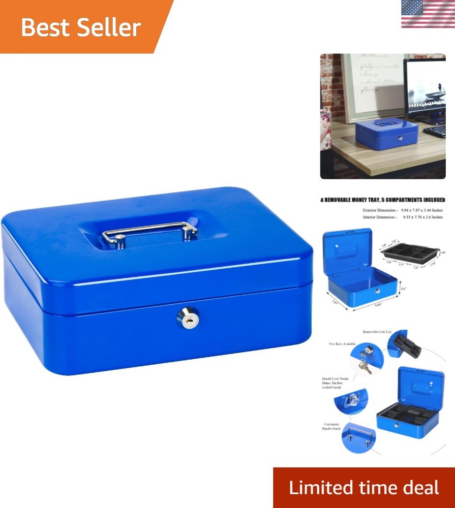Cash Box with Tray – Cash Box with Key Lock Safe Money Box with Cash Tray, Mo…