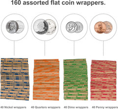 Coin Sorters Tray, 4 Color-Coded Coin Sorting Tray with 160 Assorted Coin Roll W