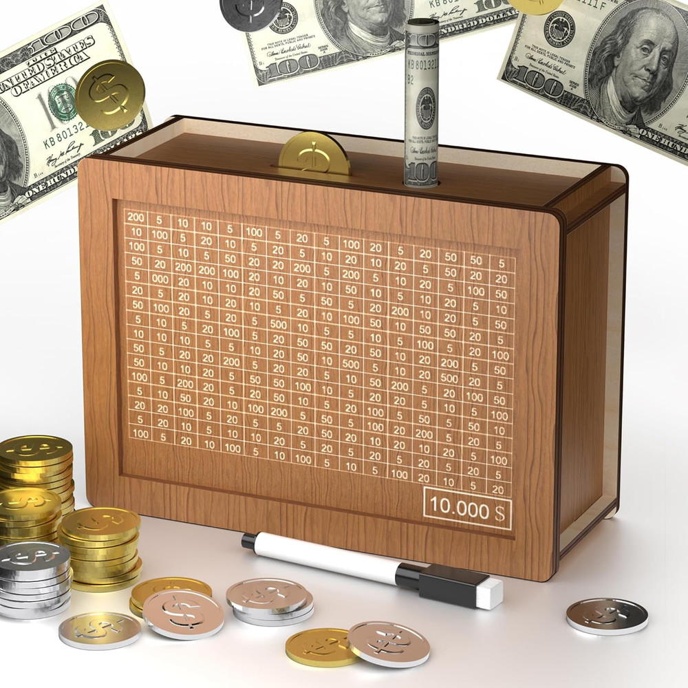 10000 Savings Challenge Box, Cash Vault Wooden Savings Box 10000, Kakeibo Money