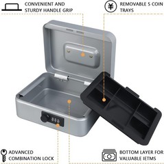 Light Grey Cash Box with Combination Lock – Durable, Portable, 7.87″x6.3″
