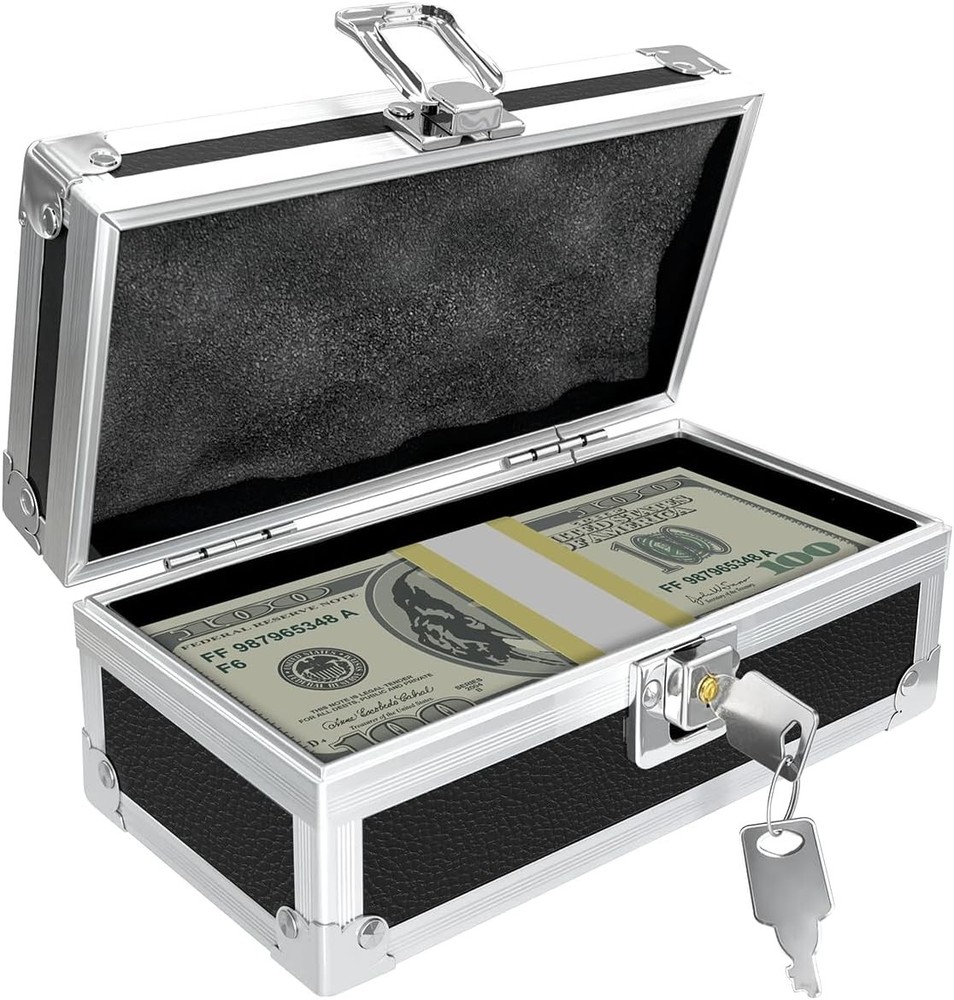 Lockable Cash Box with Key, Aluminium Money Box with Single-Row Currency Tray