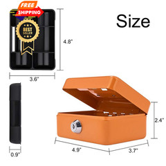 Mini Cash Box with Slot Small Money Mini, Orange Key Lock