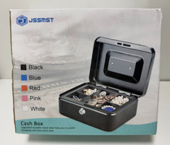 Black Lock Steel Cash Safe Security Box W/ Money Tray Multiple Compartment