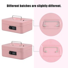 Steel Cash Box Safe Combination Lock Removable Coin Tray 7.87×6.3×3.54 Pink