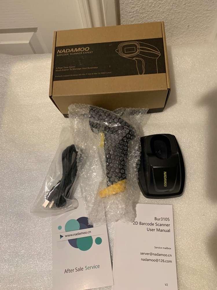 NADAMOO Wireless Barcode Scanner Bur310 , Charging Cradle, Read 1D, 2D, QR Code