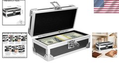 Cash Box with Lock, Aluminium Alloy Money Box for Cash Lockable Money Storage Bo