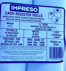 Impreso Cash Register Rolls 44mm 1-Ply White – 30 Rolls Total (3 Packs of 10)