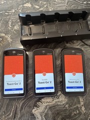 Lot of 3 Toast Go 2 Handheld POS Tablets TG200 with DTC200 Charging Dock
