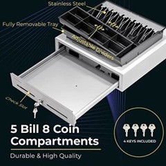 Cash Drawer 16″ Manual Push Open Cash Register Drawer For Point Of Sale White