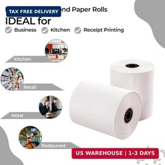 BAM POS 3″ x 150′ 1ply Bond Receipt Paper Rolls for Kitchen Impact Printers TMU2