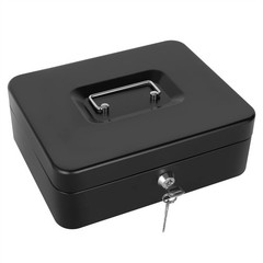 Cash Box with Lock and Money Tray Metal Large ys/m, Black-Large