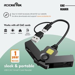 2-in-1 Type C Dual Connector CAC Card Reader, USB Smart Card Reader for Windows