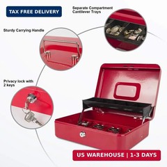 KYODOLED Locking Cash Box with Lock,Money Box with Cash Tray,Lock Safe Box with