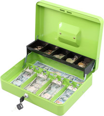 Locking Cash/Money Saving Organizer Box with Lock Safe with Key and Cash Tray, B