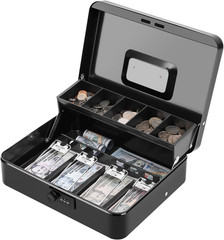 Locking Cash/Money Saving Organizer Box with Lock Safe with Key and Cash Tray, B