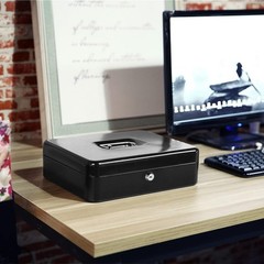 X-Large Black Cash Box with Removable Tray & Key Lock – Organize Your Valuables