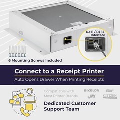 16″ Under-Counter Cash Drawer, POS Lockable, 5 Bills 6 Coins, RJ11/12