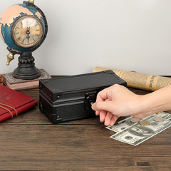 Black Lockable Cash Box Money Storage Case with Lock Aluminium Alloy