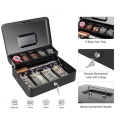 Cash Box with Money Tray and Key Lock, Saving Lock Box with Money Tray Storage f