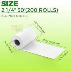 2 1/4×50 200 Rolls Thermal Receipt Paper Rolls POS Cash Register Printer