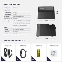 Volcora Thermal Receipt Printer, 80mm USB/Ethernet POS QR Code Printer with A…