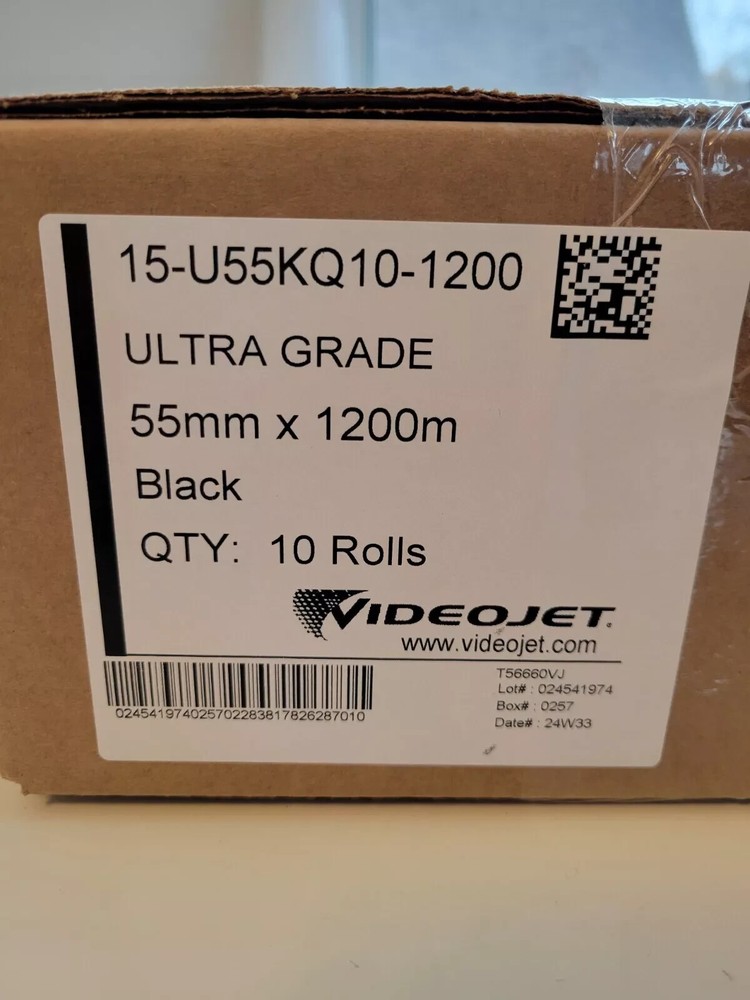 10-ROLLS GENUINE VIDEOJET 15-U55KQ10 BLACK THERMAL TRANSFER RIBBON 50mm x 1200m
