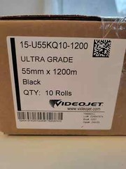 10-ROLLS GENUINE VIDEOJET 15-U55KQ10 BLACK THERMAL TRANSFER RIBBON 50mm x 1200m