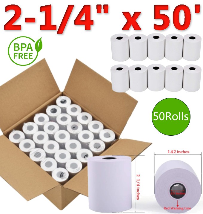 50 Rolls 2 1/4 x 50′ Thermal Paper Credit Card & Cash Register POS Receipt Paper